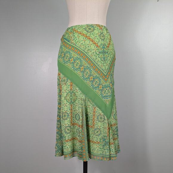 Y2K Midi Skirt PS PM Green Fairy Floral Vintage Boho Feminine Ruffle Blue Dainty - Picture 4 of 9